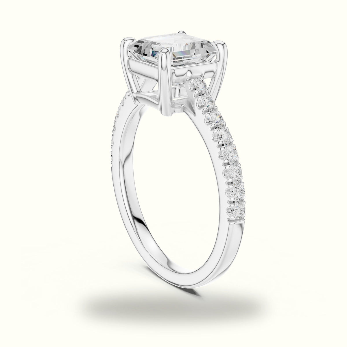 Asscher Lab Grown lab-grown diamond Pavé Engagement Ring — White gold, view 1 | Crystal N Cuts