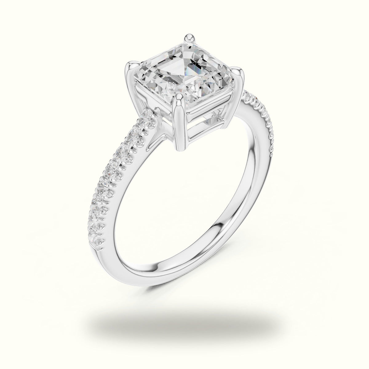 Asscher Lab Grown lab-grown diamond Pavé Engagement Ring — White gold, view 2 | Crystal N Cuts
