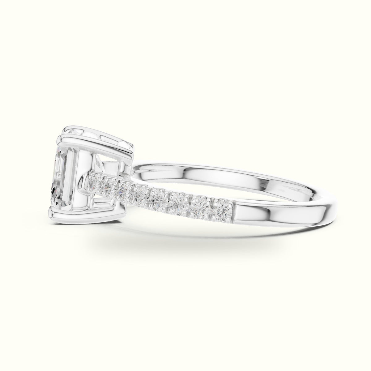 Asscher Lab Grown lab-grown diamond Pavé Engagement Ring — White gold, view 3 | Crystal N Cuts