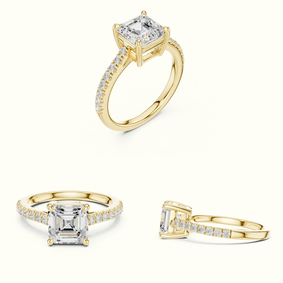 Asscher Lab Grown lab-grown diamond Pavé Engagement Ring — Yellow gold, on the hand | Crystal N Cuts