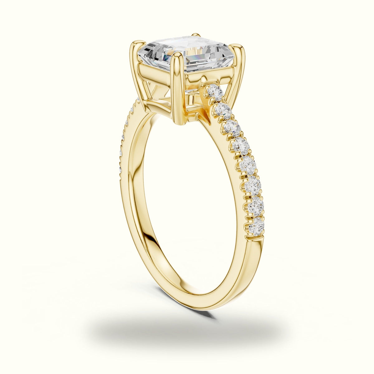 Asscher Lab Grown lab-grown diamond Pavé Engagement Ring — Yellow gold, view 1 | Crystal N Cuts