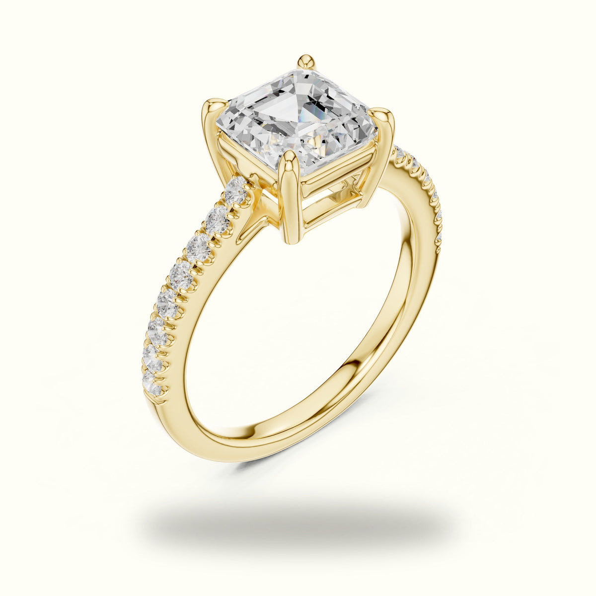Asscher Lab Grown lab-grown diamond Pavé Engagement Ring — Yellow gold, view 2 | Crystal N Cuts