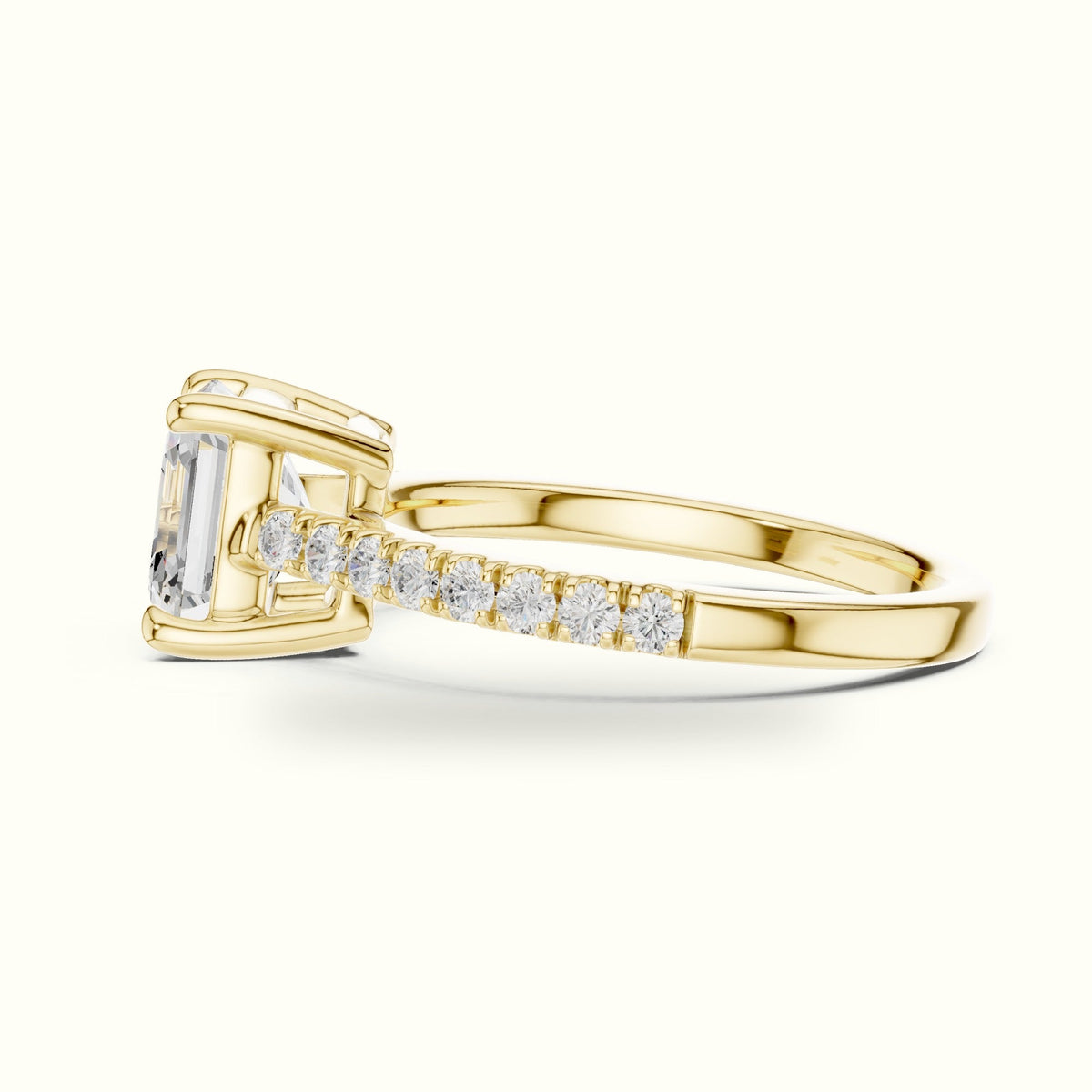 Asscher Lab Grown lab-grown diamond Pavé Engagement Ring — Yellow gold, view 3 | Crystal N Cuts