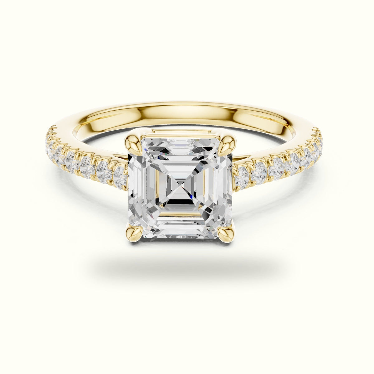 Asscher Lab Grown lab-grown diamond Pavé Engagement Ring — Yellow gold, front view | Crystal N Cuts