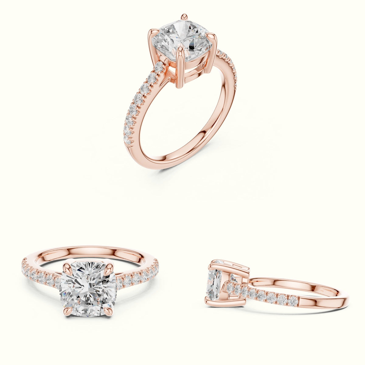 Cushion Lab Grown lab-grown diamond Solitaire Engagement Ring — Rose gold, on the hand | Crystal N Cuts