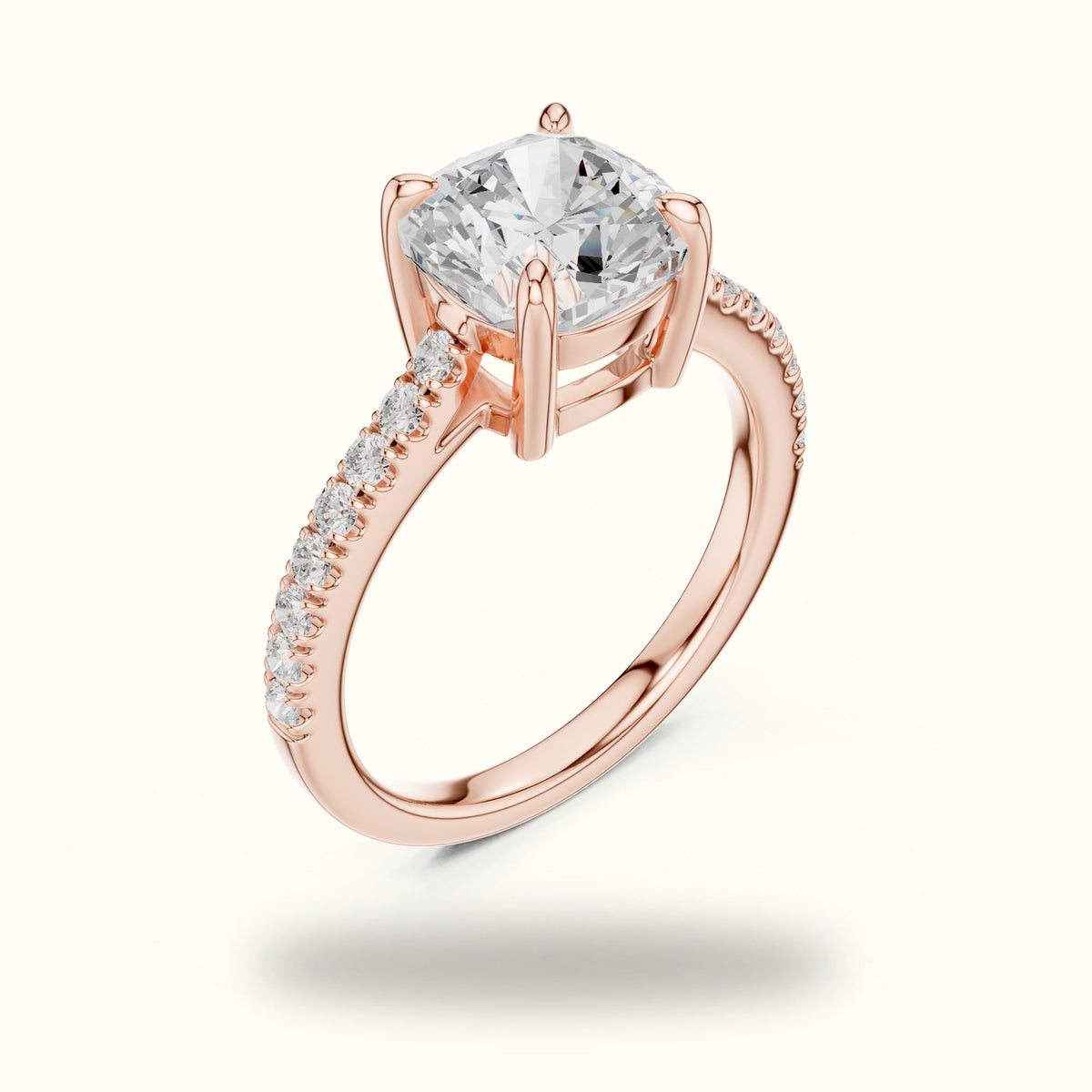 Cushion Lab Grown lab-grown diamond Solitaire Engagement Ring — Rose gold, view 2 | Crystal N Cuts