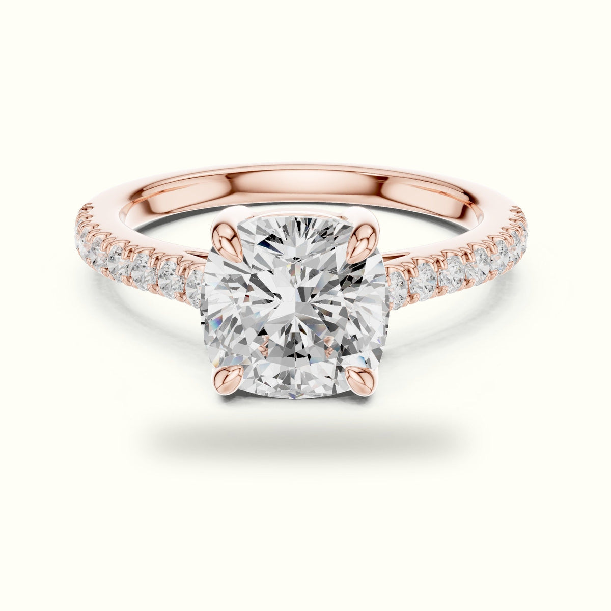 Cushion Lab Grown lab-grown diamond Solitaire Engagement Ring — Rose gold, front view | Crystal N Cuts