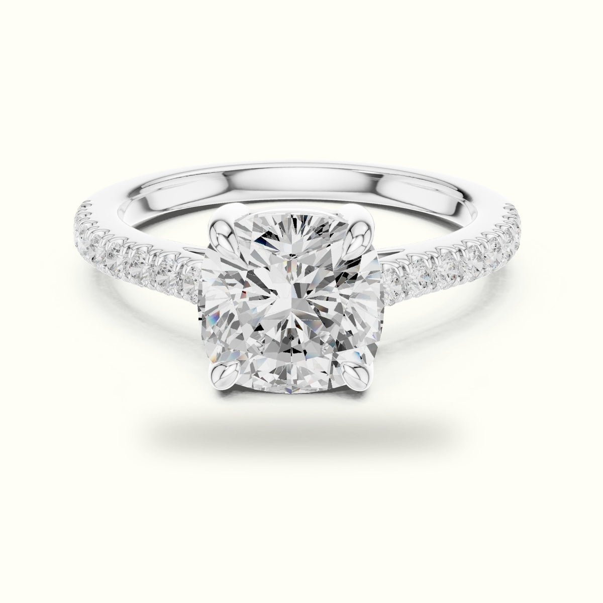 Cushion Lab Grown lab-grown diamond Solitaire Engagement Ring — White gold, front view | Crystal N Cuts
