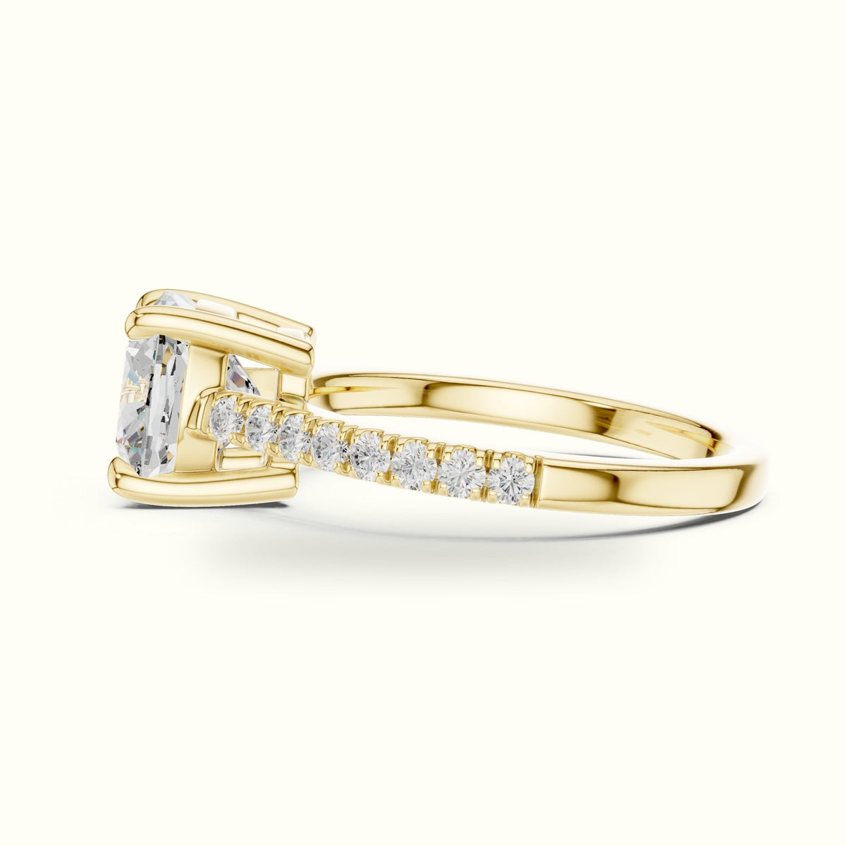 Cushion Lab Grown lab-grown diamond Solitaire Engagement Ring — Yellow gold, view 3 | Crystal N Cuts
