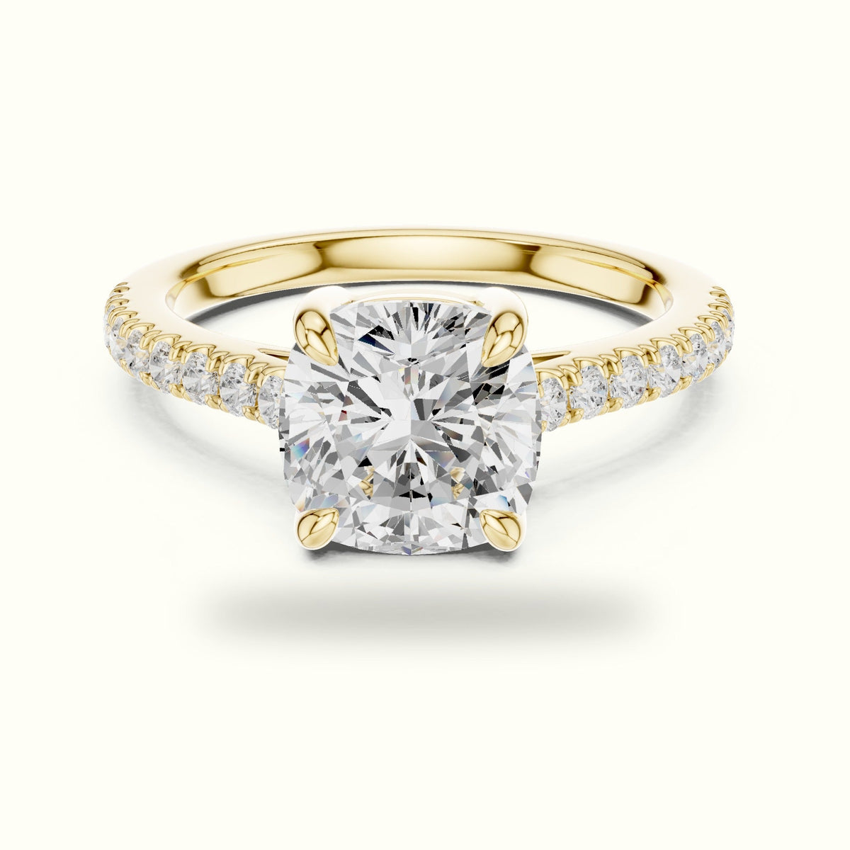 Cushion Lab Grown lab-grown diamond Solitaire Engagement Ring — Yellow gold, front view | Crystal N Cuts