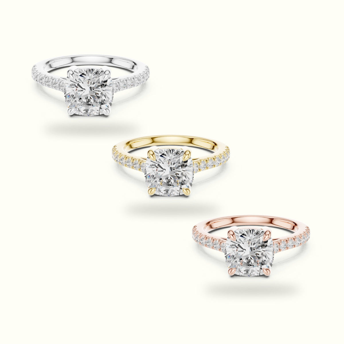 Cushion Lab Grown lab-grown diamond Solitaire Engagement Ring — White gold, front view | Crystal N Cuts