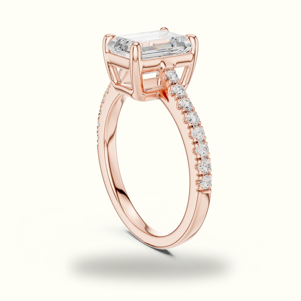Emerald Lab Grown lab-grown diamond Engagement Ring with Accent-Set Shoulders — Rose gold, view 1 | Crystal N Cuts