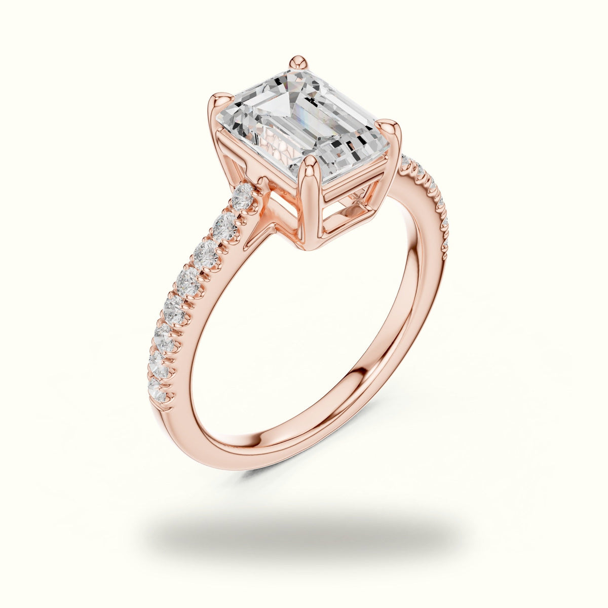 Emerald Lab Grown lab-grown diamond Engagement Ring with Accent-Set Shoulders — Rose gold, view 2 | Crystal N Cuts