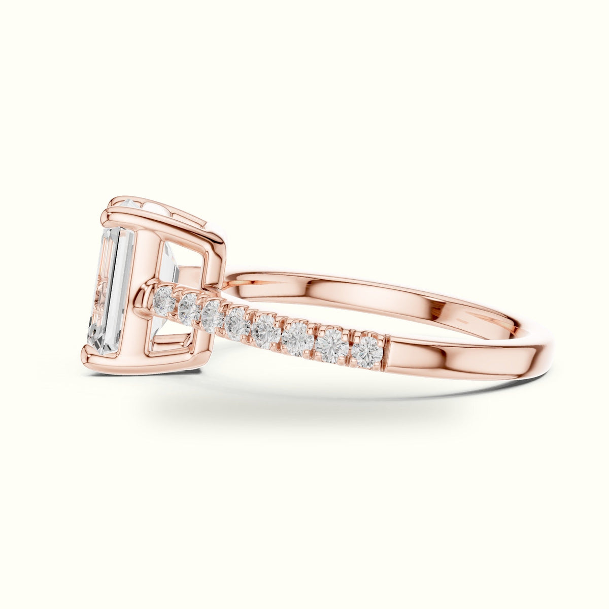 Emerald Lab Grown lab-grown diamond Engagement Ring with Accent-Set Shoulders — Rose gold, view 3 | Crystal N Cuts