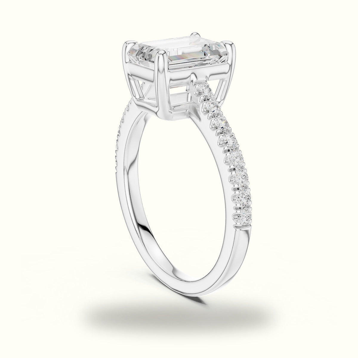 Emerald Lab Grown lab-grown diamond Engagement Ring with Accent-Set Shoulders — White gold, view 1 | Crystal N Cuts