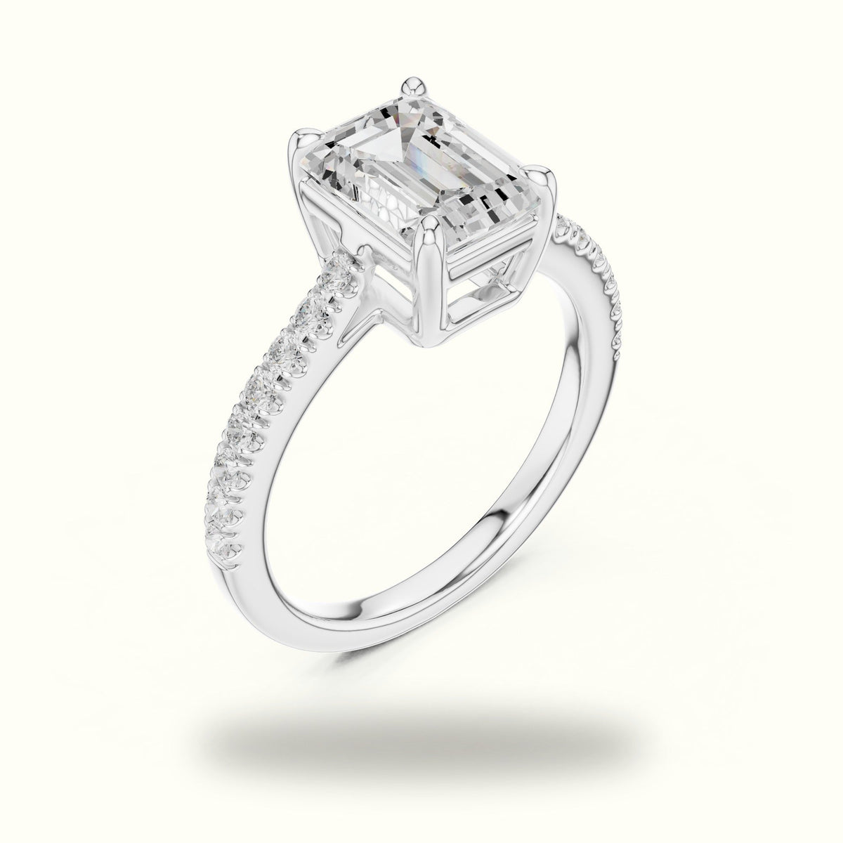 Emerald Lab Grown lab-grown diamond Engagement Ring with Accent-Set Shoulders — White gold, view 2 | Crystal N Cuts