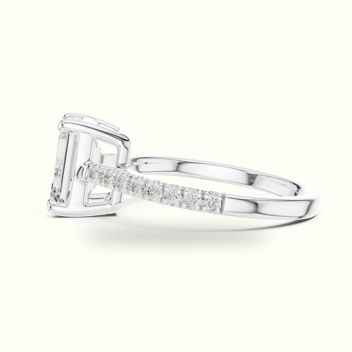 Emerald Lab Grown lab-grown diamond Engagement Ring with Accent-Set Shoulders — White gold, view 3 | Crystal N Cuts