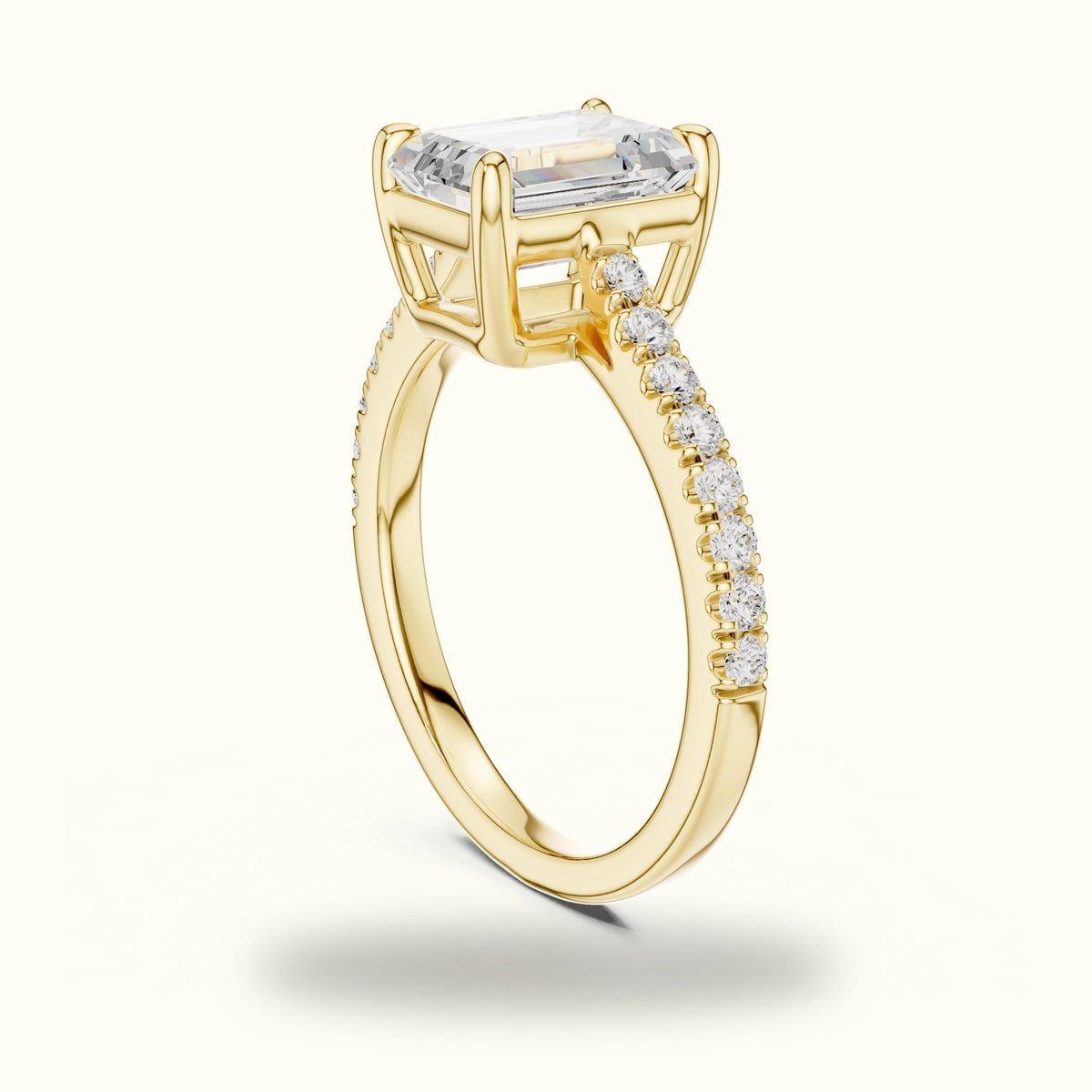 Emerald Lab Grown lab-grown diamond Engagement Ring with Accent-Set Shoulders — Yellow gold, view 1 | Crystal N Cuts