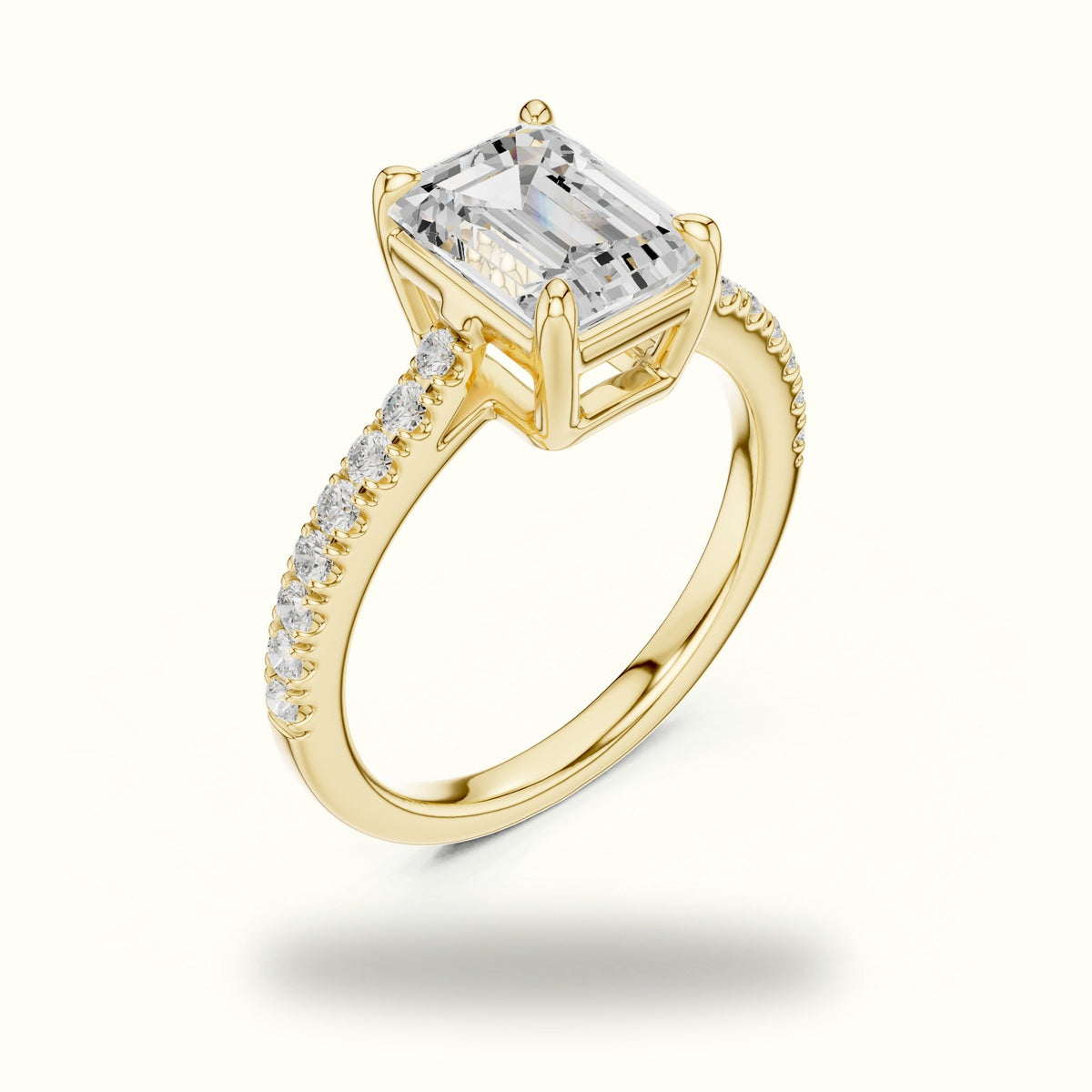 Emerald Lab Grown lab-grown diamond Engagement Ring with Accent-Set Shoulders — Yellow gold, view 2 | Crystal N Cuts