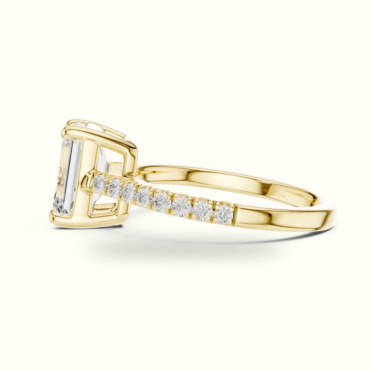 Emerald Lab Grown lab-grown diamond Engagement Ring with Accent-Set Shoulders — Yellow gold, view 3 | Crystal N Cuts
