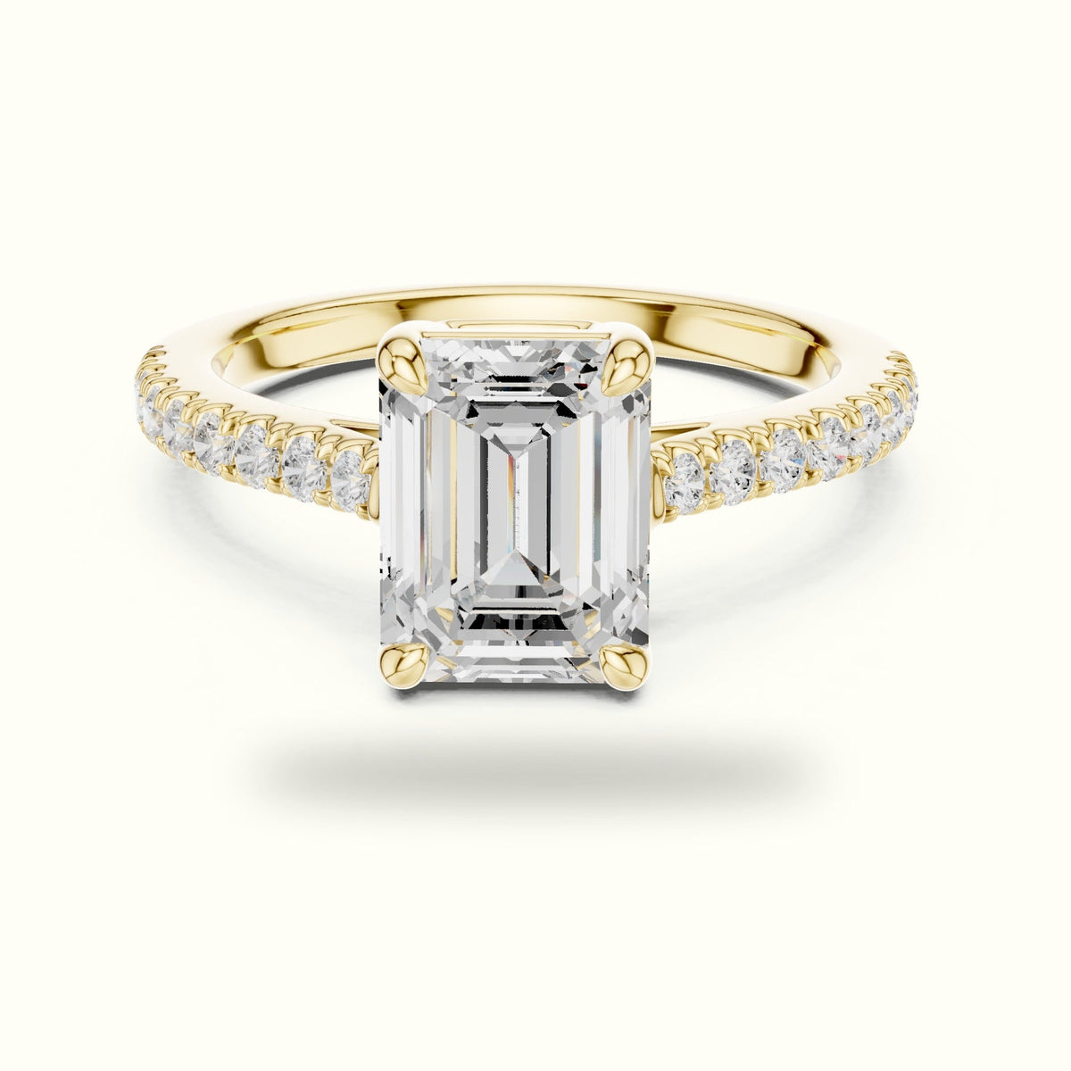 Emerald Lab Grown lab-grown diamond Engagement Ring with Accent-Set Shoulders — Yellow gold, front view | Crystal N Cuts