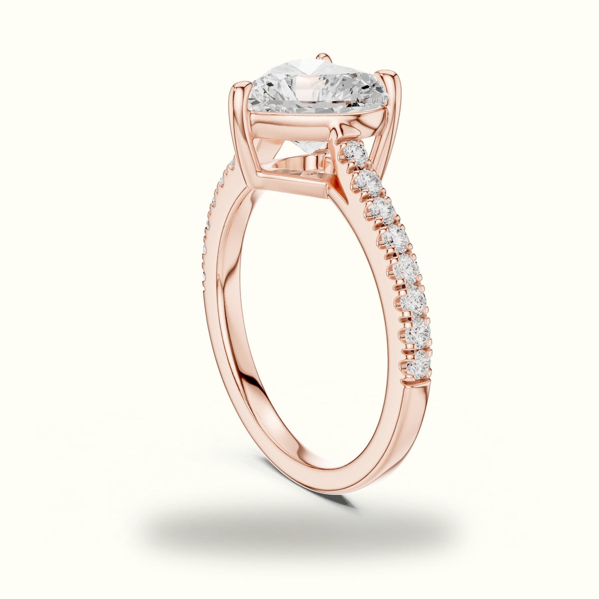 Heart Lab Grown lab-grown diamond Solitaire Engagement Ring — Rose gold, view 1 | Crystal N Cuts