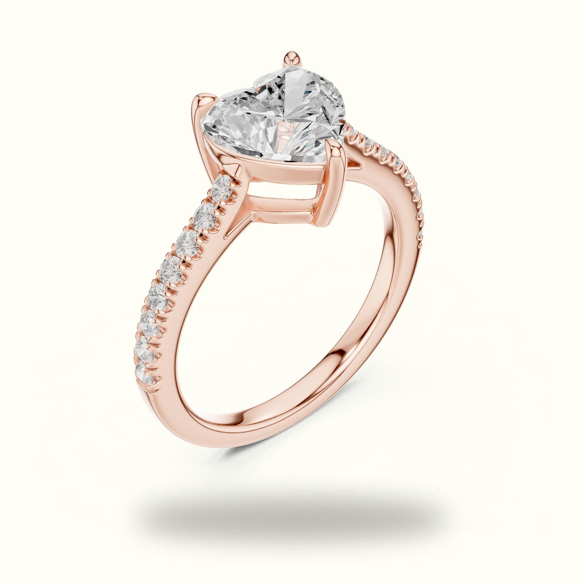 Heart Lab Grown lab-grown diamond Solitaire Engagement Ring — Rose gold, view 2 | Crystal N Cuts