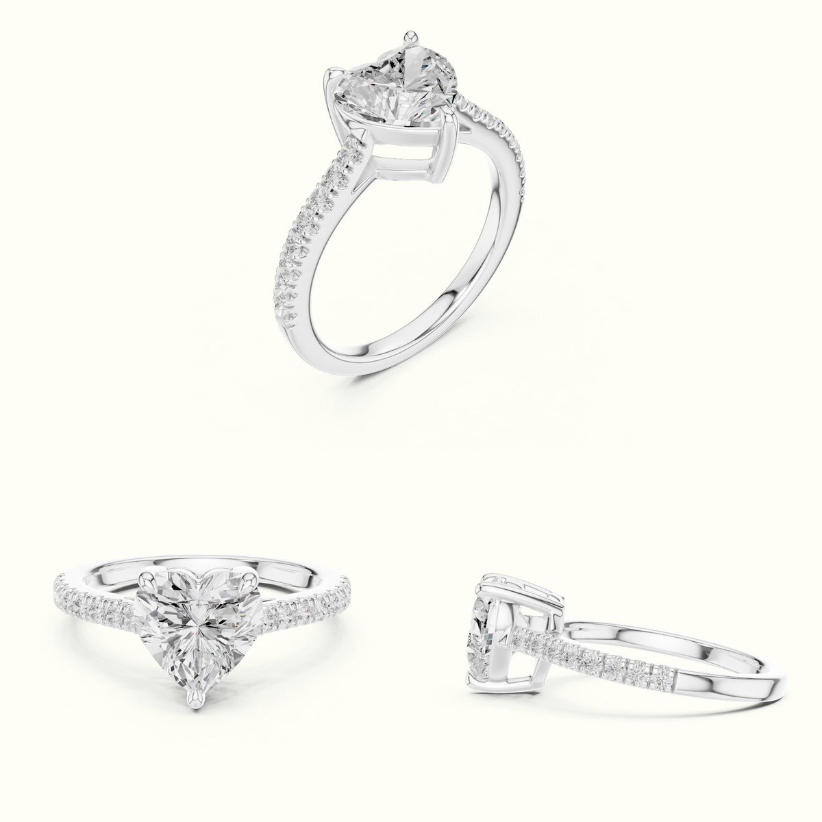 Heart Lab Grown lab-grown diamond Solitaire Engagement Ring — White gold, on the hand | Crystal N Cuts