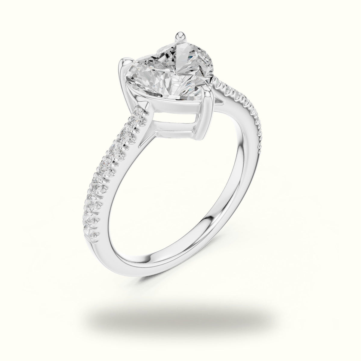 Heart Lab Grown lab-grown diamond Solitaire Engagement Ring — White gold, view 2 | Crystal N Cuts