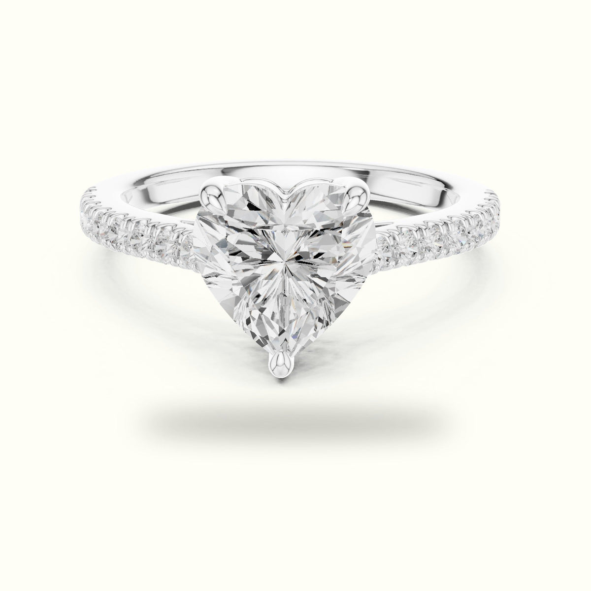 Heart Lab Grown lab-grown diamond Solitaire Engagement Ring — White gold, front view | Crystal N Cuts