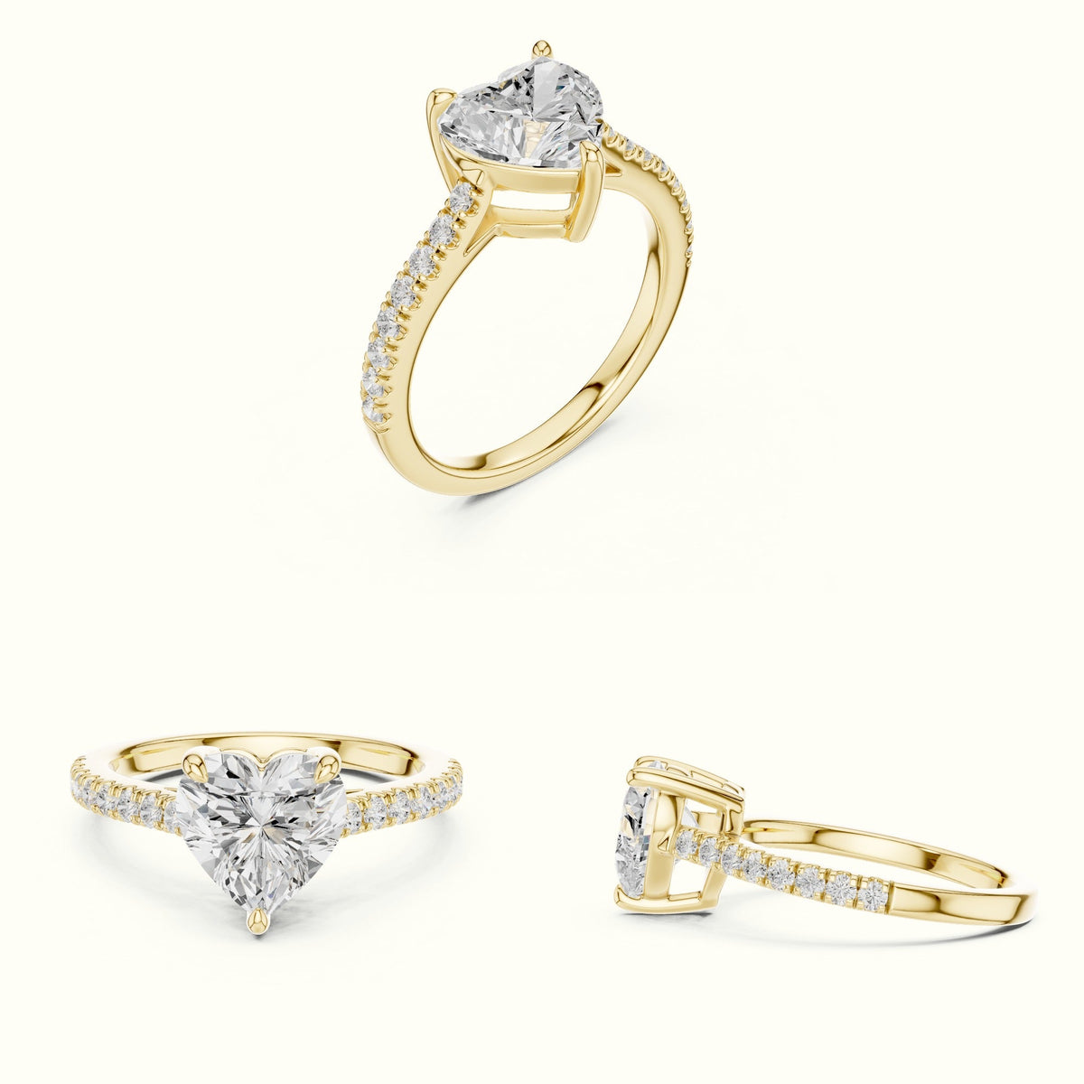 Heart Lab Grown lab-grown diamond Solitaire Engagement Ring — Yellow gold, on the hand | Crystal N Cuts