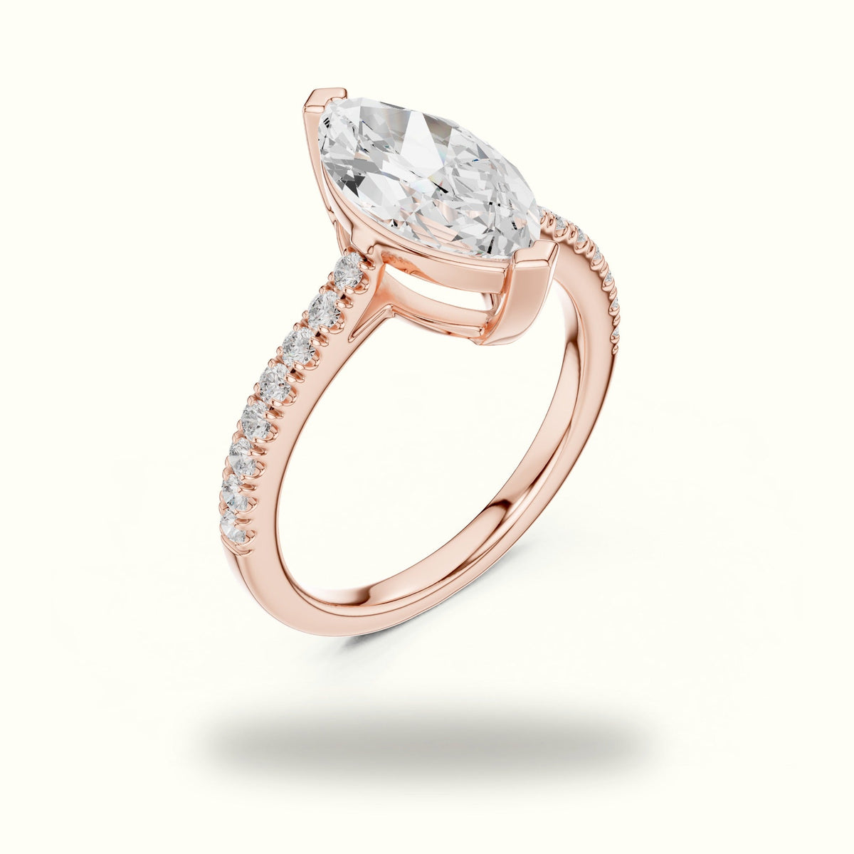 Marquise Lab Grown lab-grown diamond Basket Solitaire Engagement Ring — Rose gold, view 2 | Crystal N Cuts