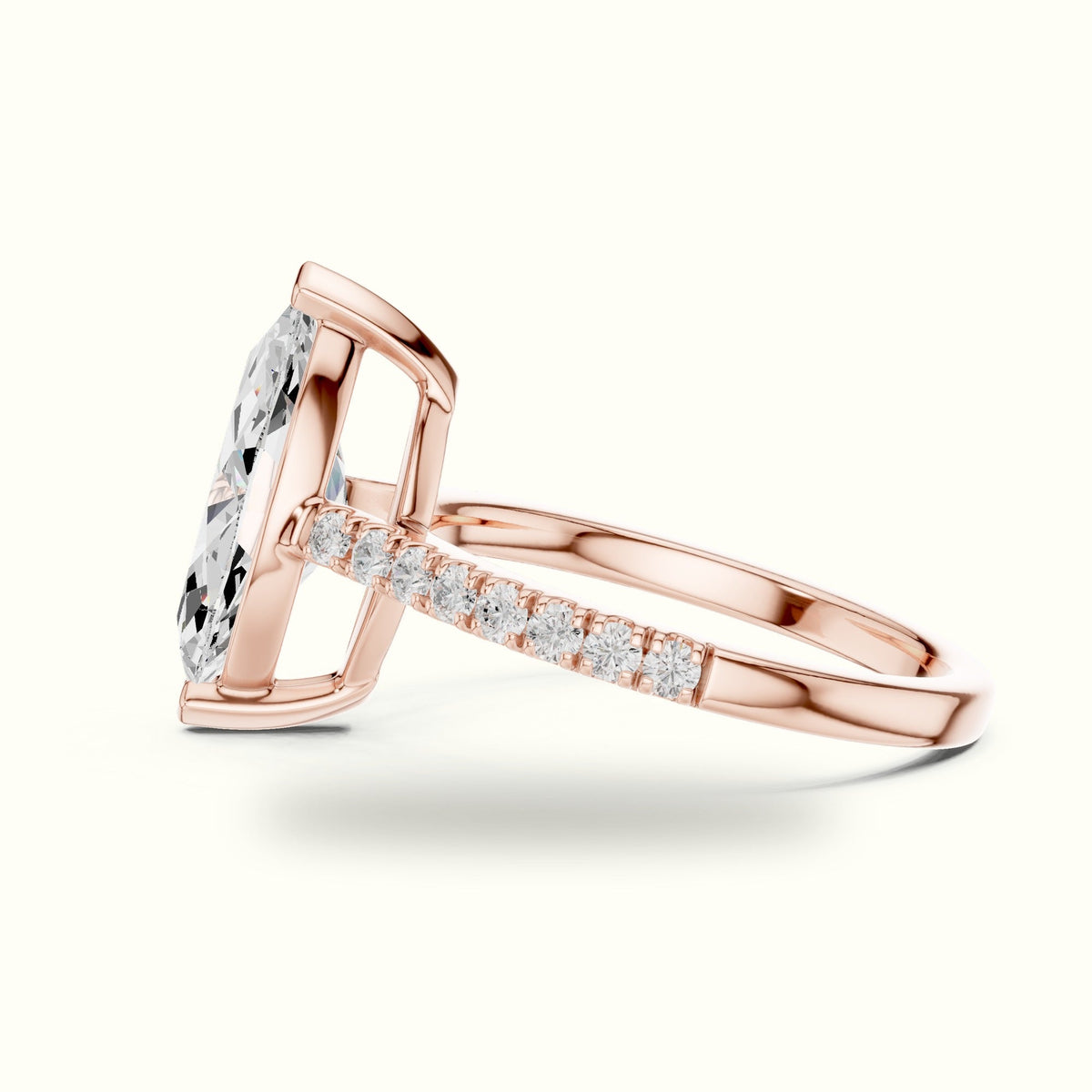 Marquise Lab Grown lab-grown diamond Basket Solitaire Engagement Ring — Rose gold, view 3 | Crystal N Cuts