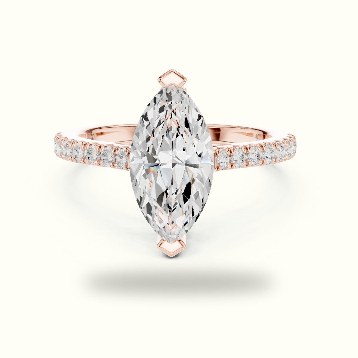 Marquise Lab Grown lab-grown diamond Basket Solitaire Engagement Ring — Rose gold, front view | Crystal N Cuts