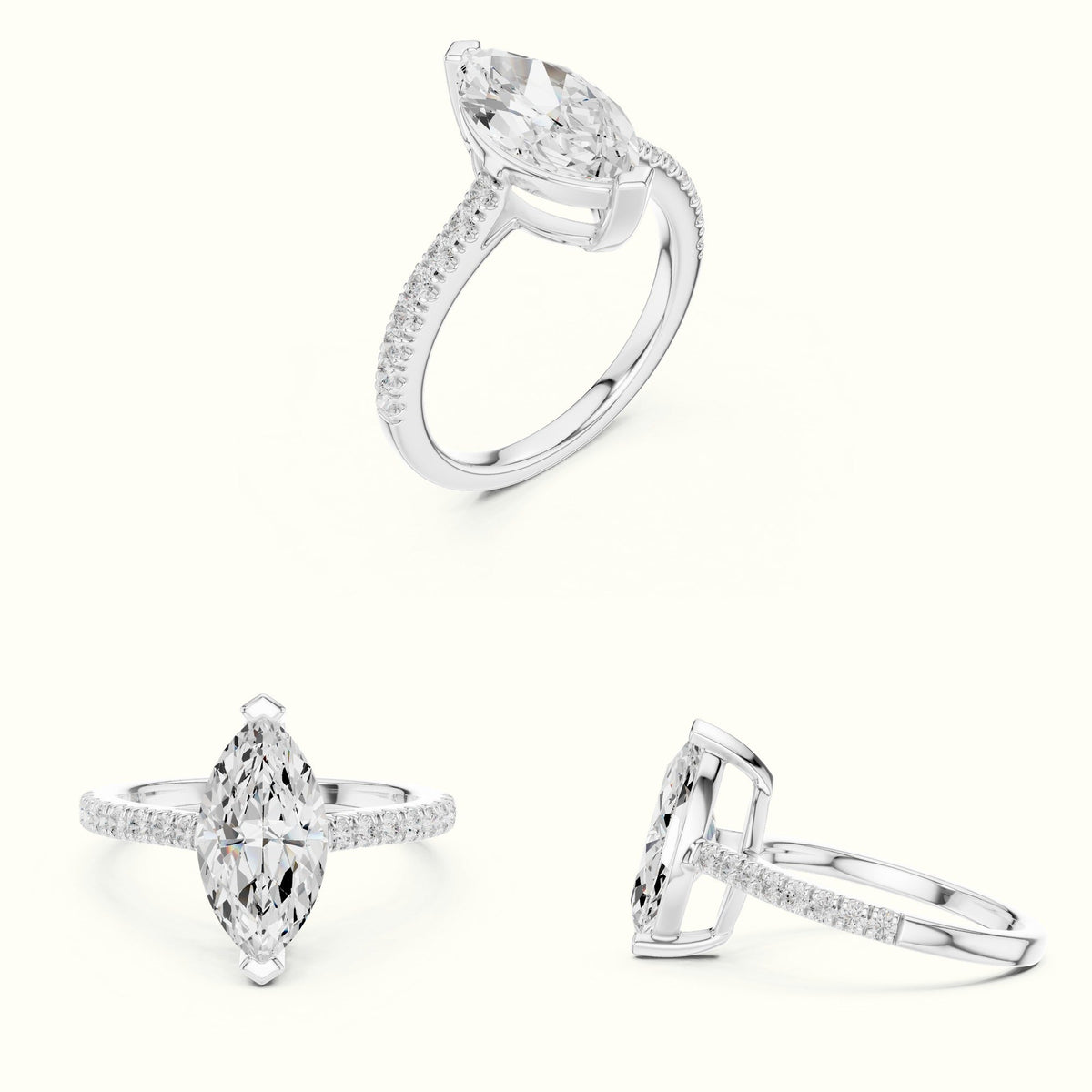 Marquise Lab Grown lab-grown diamond Basket Solitaire Engagement Ring — White gold, on the hand | Crystal N Cuts