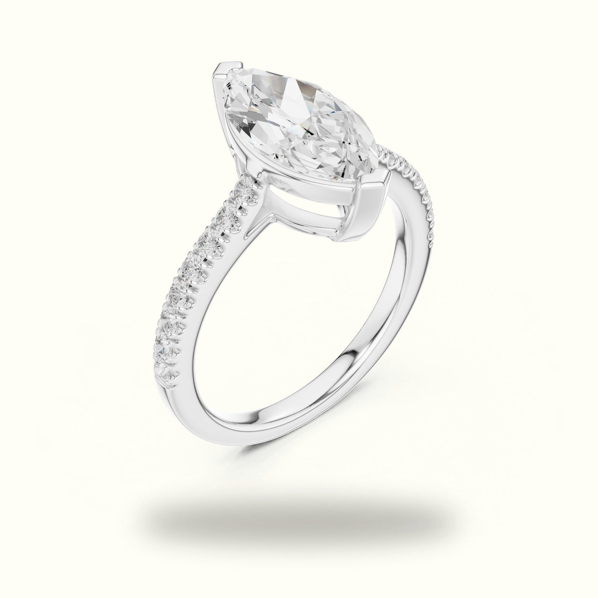 Marquise Lab Grown lab-grown diamond Basket Solitaire Engagement Ring — White gold, view 2 | Crystal N Cuts