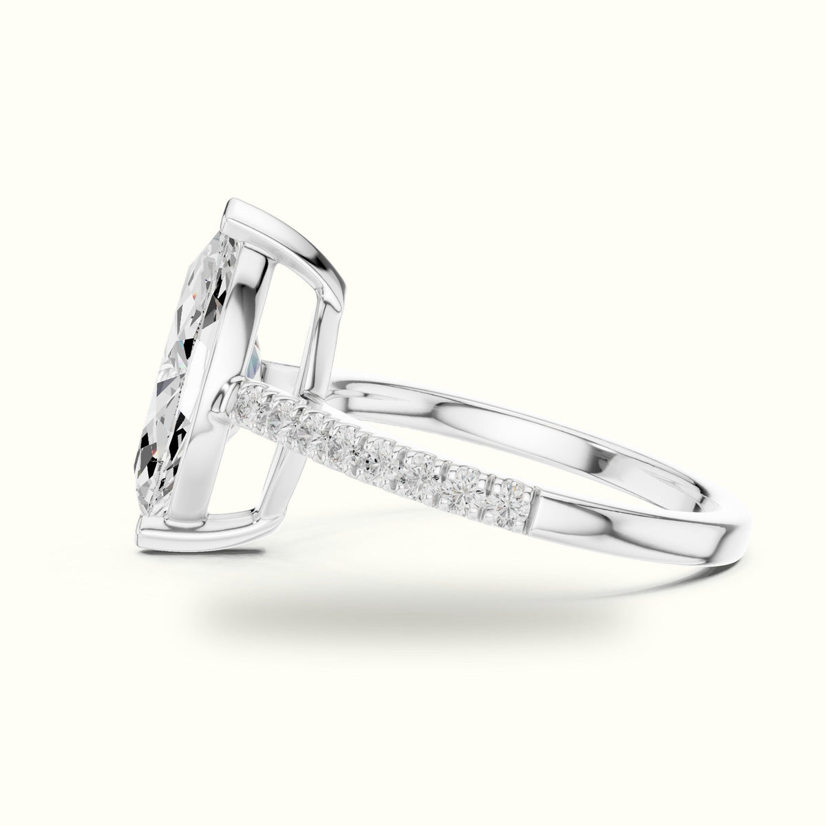 Marquise Lab Grown lab-grown diamond Basket Solitaire Engagement Ring — White gold, view 3 | Crystal N Cuts