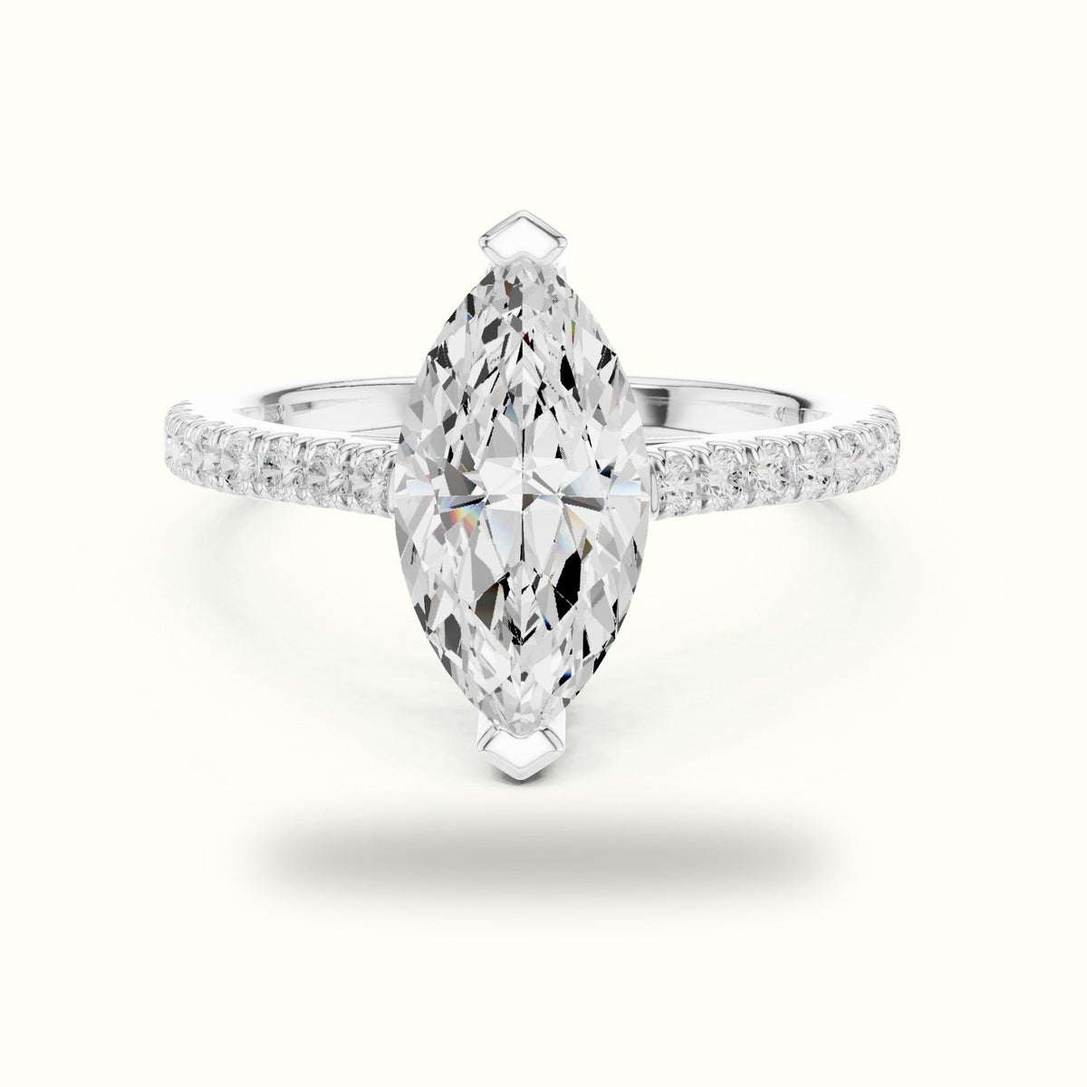 Marquise Lab Grown lab-grown diamond Basket Solitaire Engagement Ring — White gold, front view | Crystal N Cuts