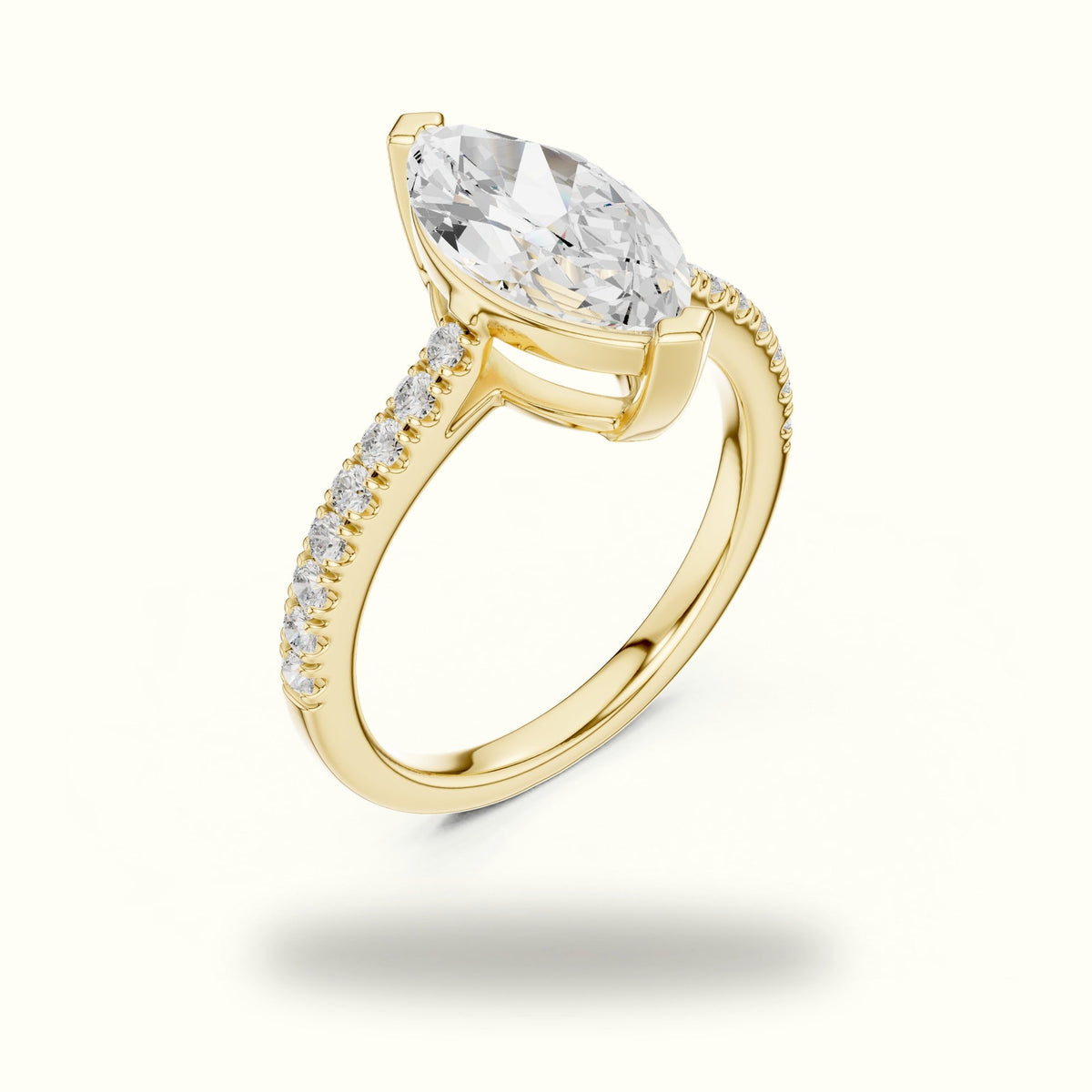 Marquise Lab Grown lab-grown diamond Basket Solitaire Engagement Ring — Yellow gold, view 2 | Crystal N Cuts