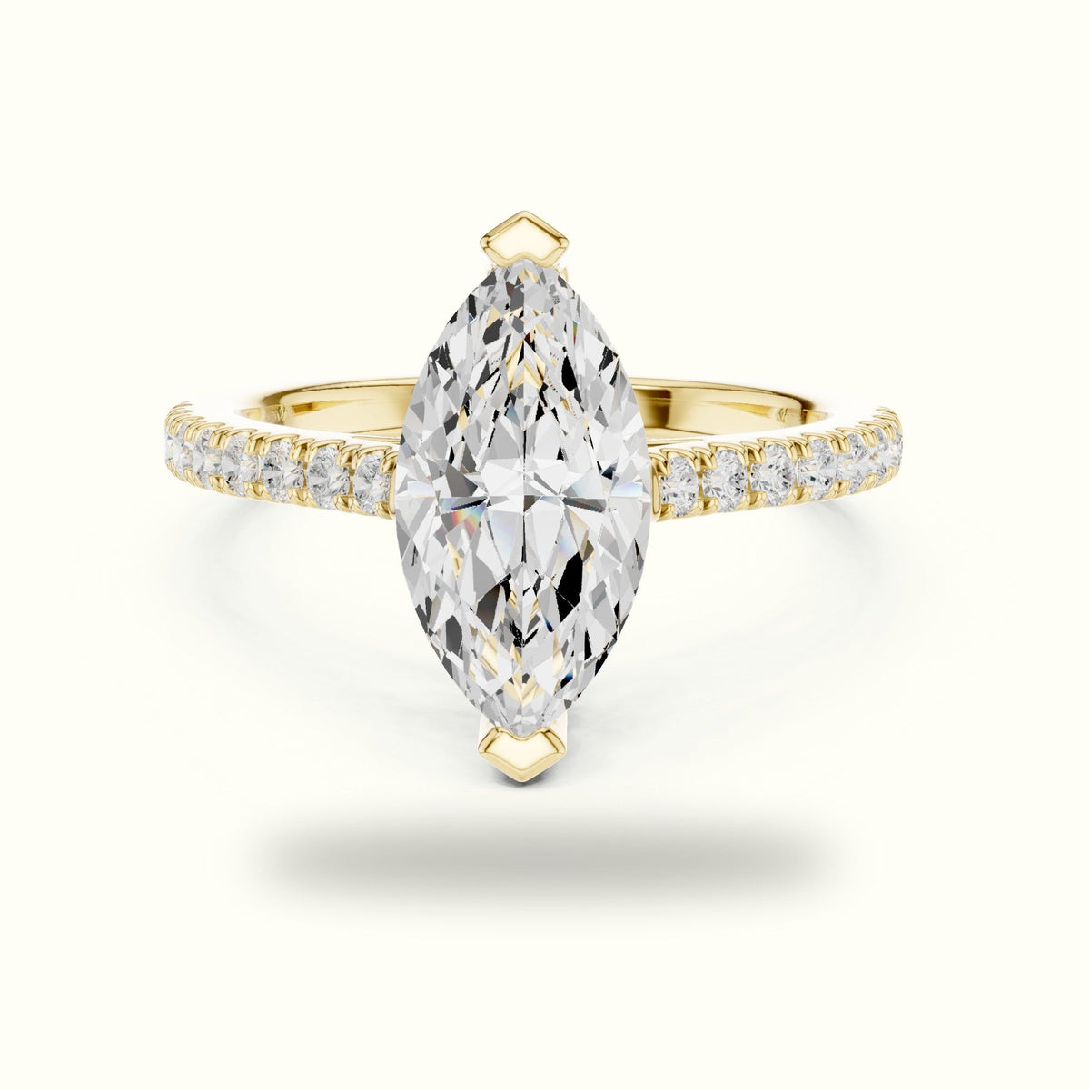 Marquise Lab Grown lab-grown diamond Basket Solitaire Engagement Ring — Yellow gold, front view | Crystal N Cuts