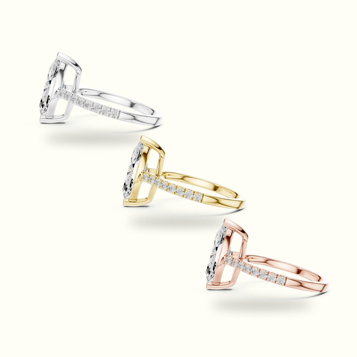 Marquise Lab Grown lab-grown diamond Basket Solitaire Engagement Ring — Rose gold, in yellow, white and rose gold | Crystal N Cuts