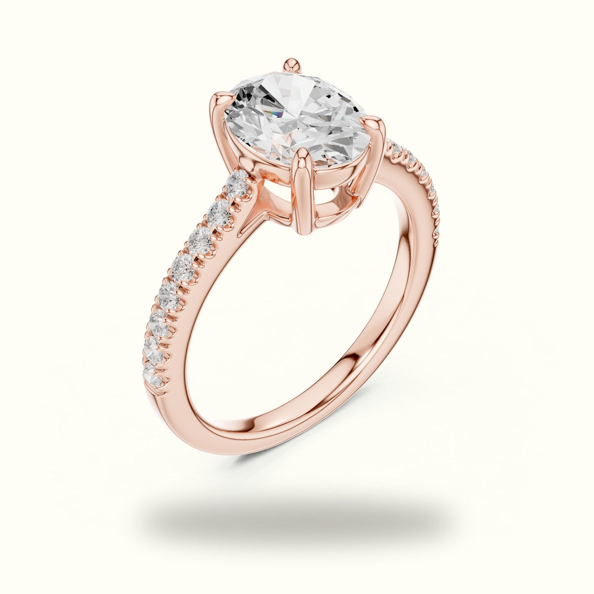 Oval Lab Grown lab-grown diamond Pavé Engagement Rings — Rose gold, view 2 | Crystal N Cuts