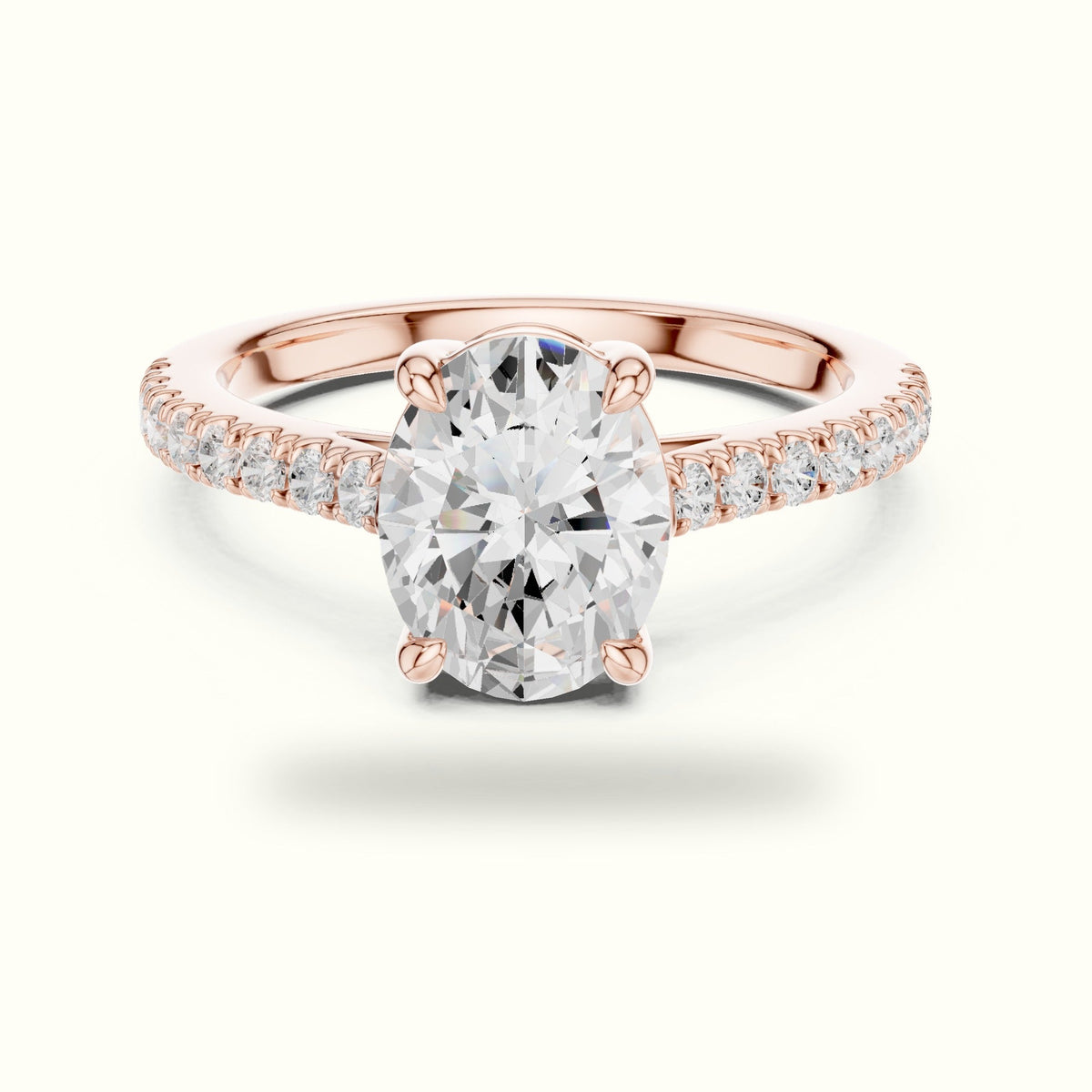 Oval Lab Grown lab-grown diamond Pavé Engagement Rings — Rose gold, front view | Crystal N Cuts