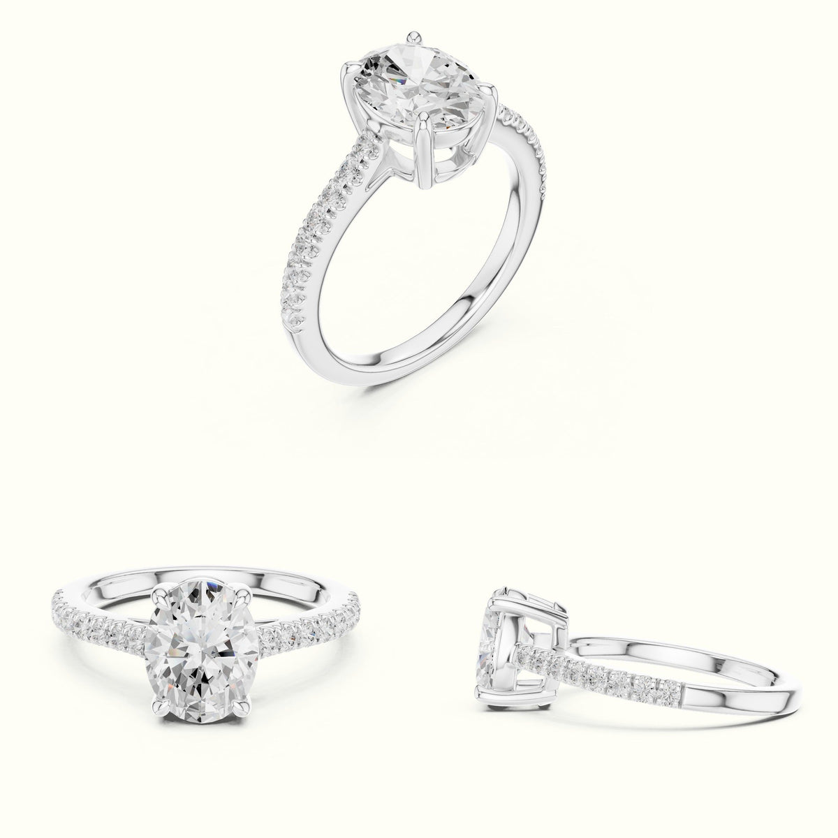 Oval Lab Grown lab-grown diamond Pavé Engagement Rings — White gold, on the hand | Crystal N Cuts