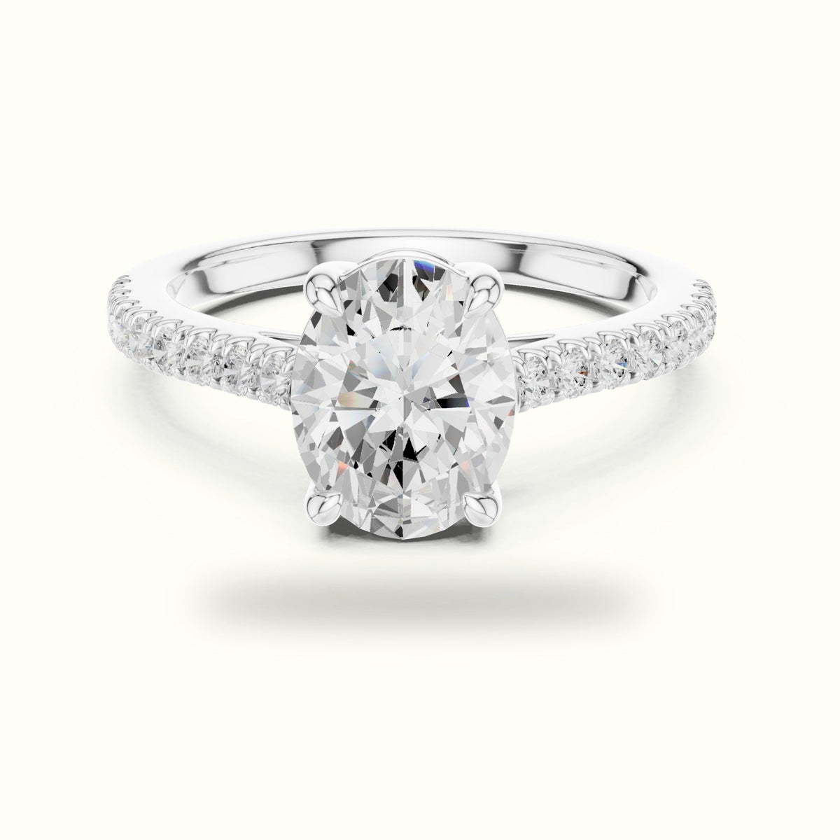 Oval Lab Grown lab-grown diamond Pavé Engagement Rings — White gold, front view | Crystal N Cuts