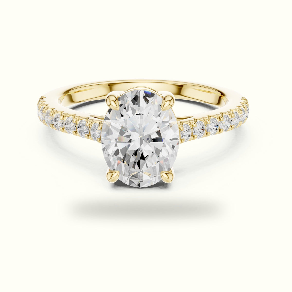 Oval Lab Grown lab-grown diamond Pavé Engagement Rings — Yellow gold, front view | Crystal N Cuts