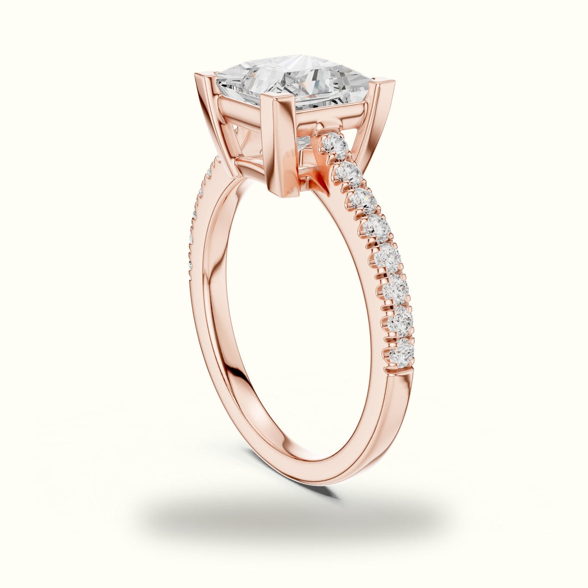 Princess Lab Grown lab-grown diamond Pavé Engagement Ring — Rose gold, view 1 | Crystal N Cuts