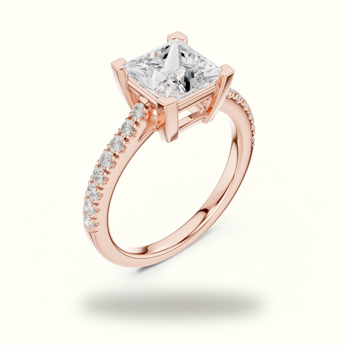 Princess Lab Grown lab-grown diamond Pavé Engagement Ring — Rose gold, view 2 | Crystal N Cuts