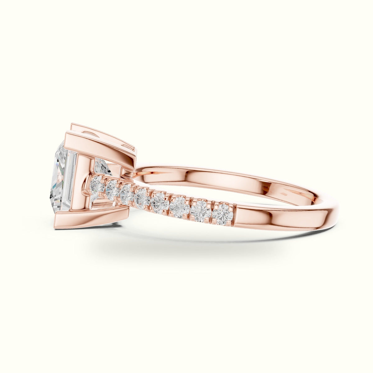 Princess Lab Grown lab-grown diamond Pavé Engagement Ring — Rose gold, view 3 | Crystal N Cuts