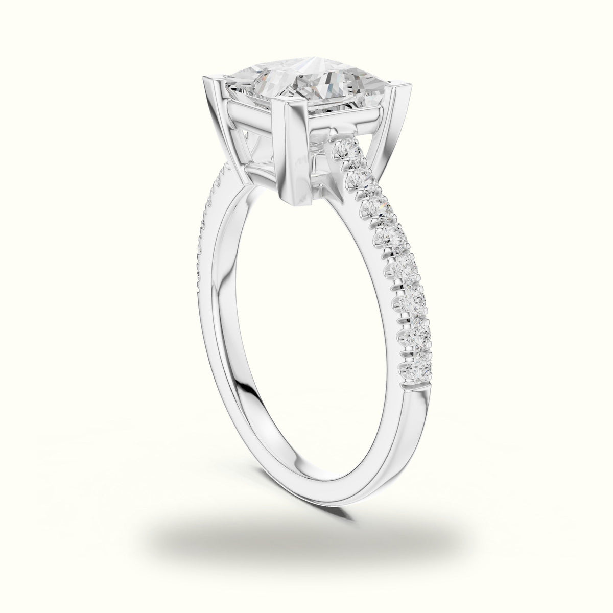 Princess Lab Grown lab-grown diamond Pavé Engagement Ring — White gold, view 1 | Crystal N Cuts